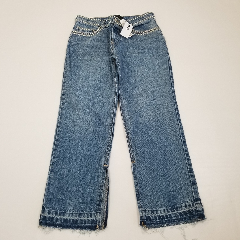 Asos Bejeweled Denim Cropped Jeans Tag 26 Actual 28